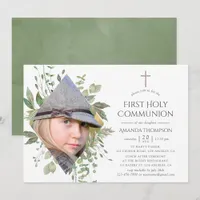 Watercolor Forest Greenery First Holy Communion Invitation