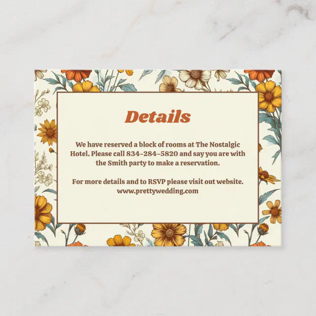 Retro Vintage Floral 70s Timeless Elegant Wedding Enclosure Card