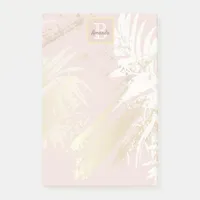 Blush palm leaves gold white monogram post-it notes