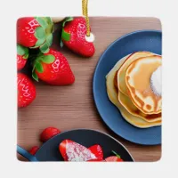 Funny Strawberry Pancakes Pun Christmas  Ceramic Ornament