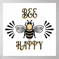 Bee Happy | Vintage Style Honeybee Poster