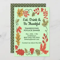 Thanksgiving Potluck Family Dinner Green Invite