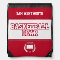 Basketball Gear Red White College Varsity Sports Drawstring Bag