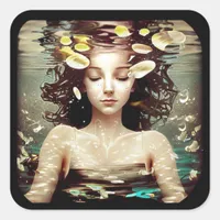 Lady Under Water, | AI Generated Artwork Square Sticker