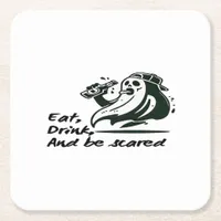 Eat Drink And Be Scary Spooky Club Cool Unique Square Paper Coaster