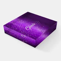 Modern Purple Brushed Metal with Silver Monogram | Paperweight