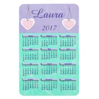 2017 Purple and Teal Mini Calendar Name Magnet