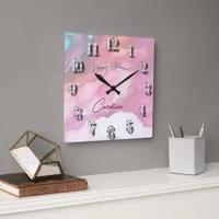 Enjoy Your Retirement Pastel Fluid Colors Square Wall Clock