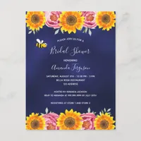 Navy blue sunflowers pink Bridal Shower invitation Postcard