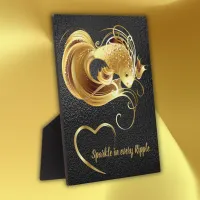 Gold goldfish on black foil monogram | plaque