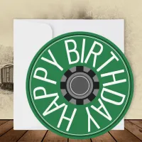 Train Wheel Steampunk Green Happy Birthday Card