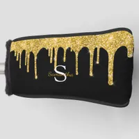 Gold Glitter Drips Sparkle Monogram Name Golf Head Cover