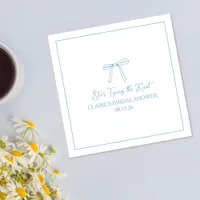 "Tying the Knot" Fun Blue Bow Bridal Shower Custom Napkins