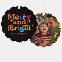 Citrus Pop Merry & Bright Retro Christmas Photo Ornament Card