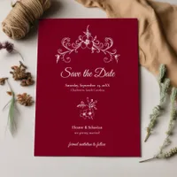 Elegant Vintage Romance Burgundy Floral Wedding Save The Date