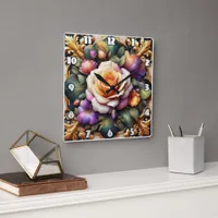 Vibrant Roses With Elegant Floral Design Square Wall Clock