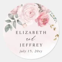 Elegant Boho Summer Spring Blush Floral Wedding Classic Round Sticker