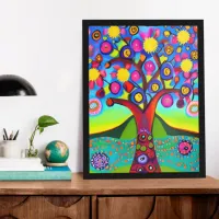 Colorful Folk Art Style Tree   Photo Print