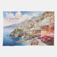 Amalfi Coast Italy Watercolor Sketch  | Kitchen Towel