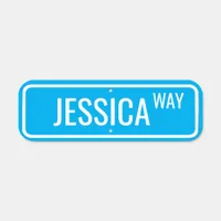 Personalized Electric Sky Blue + White Street Name Metal Sign