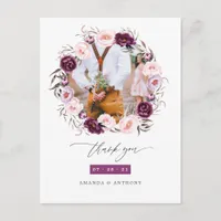 Deep Velvet & Blush Pink Floral Wedding Thank You Postcard