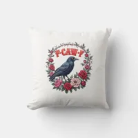 Gothic Raven Funny Halloween F-Caw-F Crow Vintage  Throw Pillow