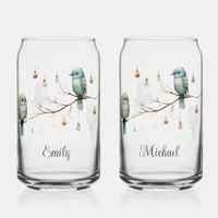 Rustic Woodland Love Birds Celebration Can Glass