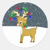 Reindeer with Glowing Christmas Lights Classic Round Sticker