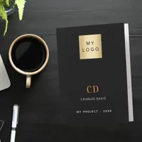 Black gold monogram name QR code logo business Pocket Folder