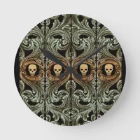 Goth Sage Green Ornament With Skull Round Clock