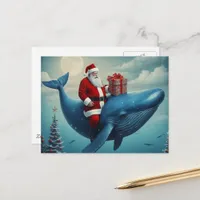 Christmas Santa and Whale Surreal Postcard