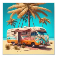 Retro RV and Palm Trees Photo Print