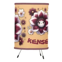 Cute Monogram Burgundy and White Flower on Peach | Tripod Lamp