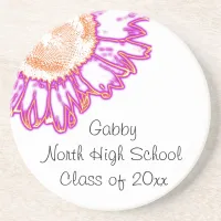 Pink Neon Sunflower Graduation Drink Coaster