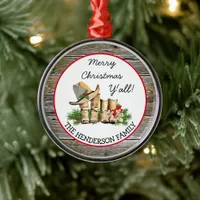 Merry Christmas Y'all Country and Western Rustic   Metal Ornament
