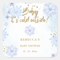 Blue Baby its Cold Outside Winter Baby Shower Square Sticker