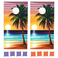 Orange and Purple Sunset Romantic Paradise Cornhole Set