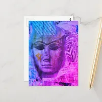 Stone face Abstract Mix Media Collage Blue Purple Postcard