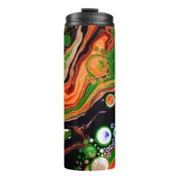 Orange, Blue, Green, Black Digital Fluid Art  Thermal Tumbler