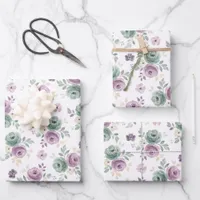 Abstract Floral Watercolor Teal Mauve Beige Wrapping Paper Sheets