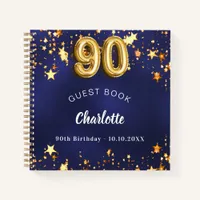 Guest book 90th birthday navy blue gold stars