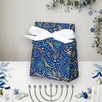 Elegant Blue Hebrew Calligraphy Menorah Favor Boxes
