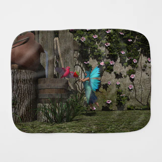 Cute Fairy Feeding a Bird Baby Burp Cloth