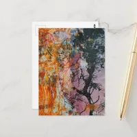 A Retro Tree Mixed Media Collage  Postcard