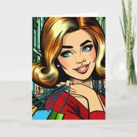 Hey Bestie, Retro Pop Art Comic Shopping Girl Card