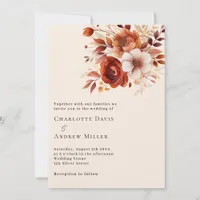 Beige burnt orange florals luxury wedding invitation