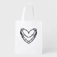 Skeleton Hands Heart Sign Retro Halloween Costume  Grocery Bag