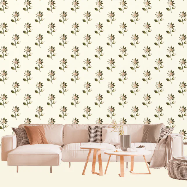 Floral Pattern Metallic Bronze And Peach Flowers Wallpaper