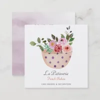 Elegant Peach Floral Wedding Cake Makers Bakery Square Business Card