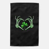 Skeleton Hand Heart Shamrock St Patricks Day Paddy Garden Flag